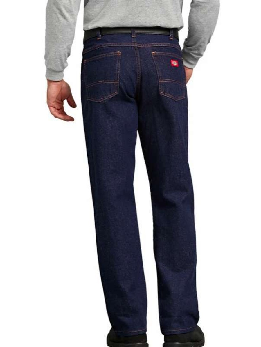 Bottoms * | Dickies 9393Rnb Men'S Regular Straight Fit 5 Pocket Denim Jeans In Rinsed Indigo Blue